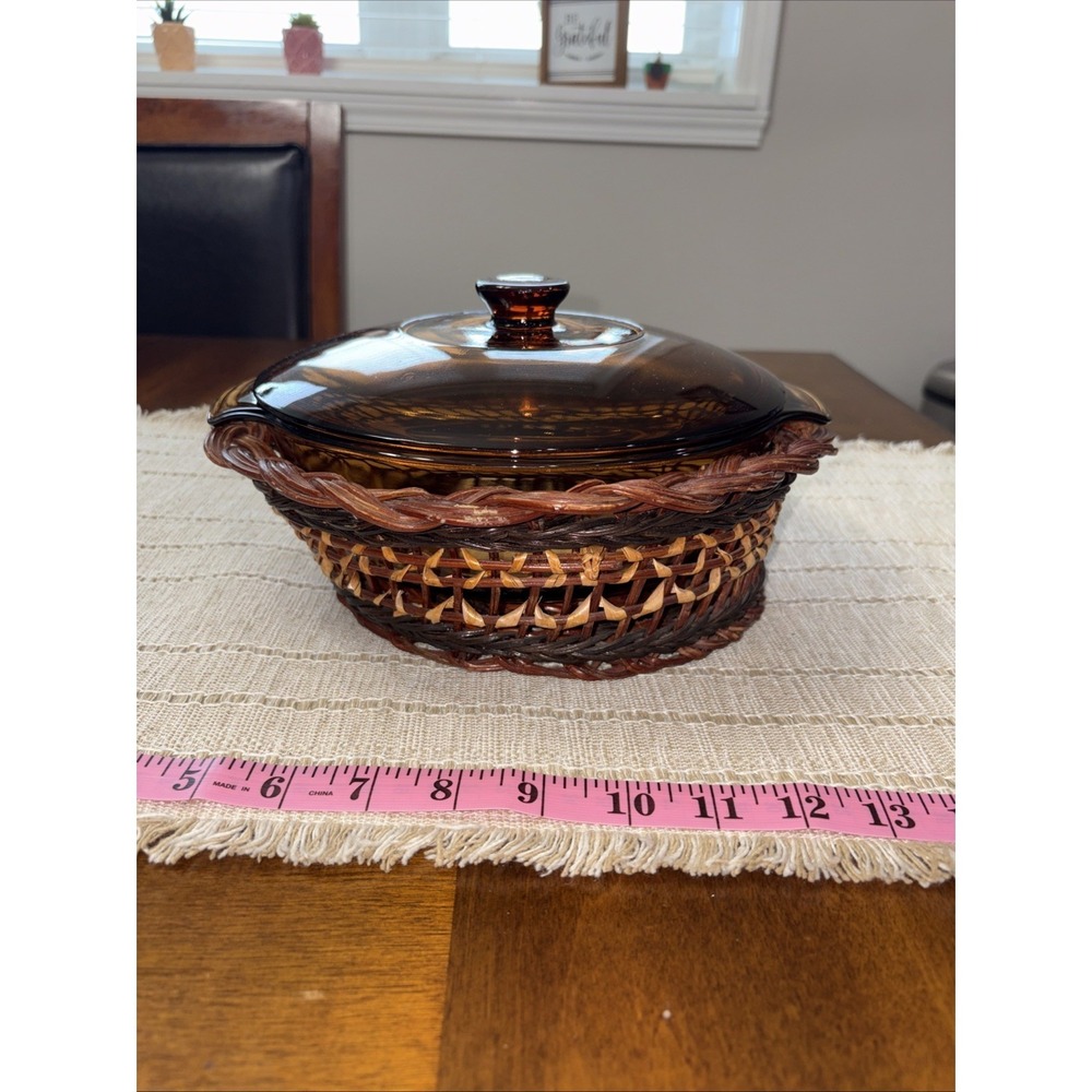 Anchor Hocking 1.5 Quart Casserole Dish Amber Color Vintage Dish Only W/ Basket
